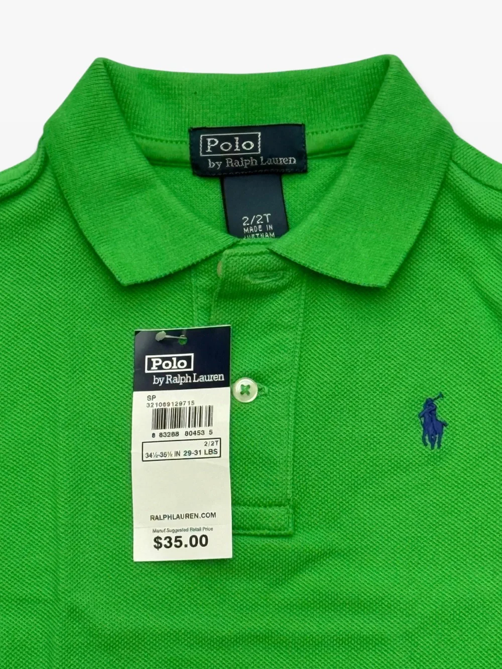 Polo Ralph Lauren Kelly Green Pique Polo Toddler 2T NWT Navy Pony $35 Retail